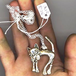 silver cat pendant with chain (front)