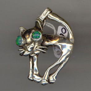 Cat with Opal eyes Silver Pendant