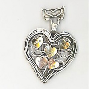 Silver pendant 5 gold hearts
