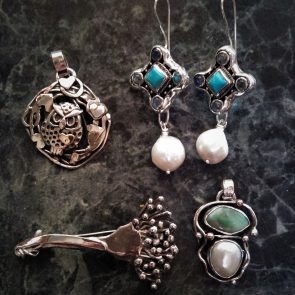 owl, gum flower, opal,pearl pendant, earrings sold